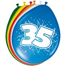 Gekleurde Leeftijdsballon: 35 Jaar 8 st.
